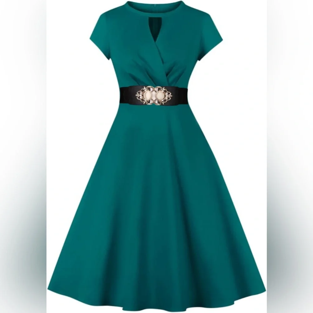 Golden‎ Double Buckle Black Waspie Belt Stretchy Elastic Accentuating Waist Band